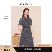 YINER音儿线上专选女装2023夏季法式黑白波点修身显瘦连衣裙