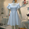 原创设计网红女神小香风荷叶边短袖V领冷淡风气质白色仙女裙a字裙