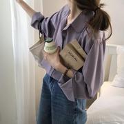 秋装香芋紫色长袖雪纺衬衫，女设计感小众洋气缎面垂感上衣