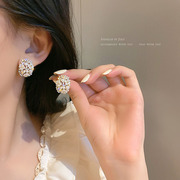 925银针复古风珍珠镶钻花朵，耳钉东大门耳饰韩国时尚网红简约耳环