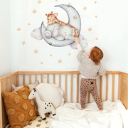 北欧卡通大象长颈鹿星星月亮晚安儿童房幼儿园家居墙面装饰墙贴纸