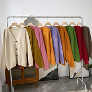 1.3斤韩版纯色宽松中长款毛衣外套，长袖v领上衣时尚休闲洋气