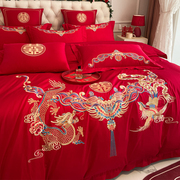 轻奢长绒棉婚庆四件套，中式新婚陪嫁纯棉，结婚床上用品全棉大红被套