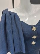 蓝色复古针织连衣裙女秋冬季长裙富家千金气质法式赫本风礼服裙子