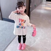 女童洋气宽松常规款棉T恤2023春季韩版儿童长袖字母打底衫