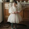 韩国进口puell儿童春秋洋气，蕾丝花领连衣纱裙女童，舒适长袖公主裙