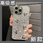 适用苹果15ProMax手机壳iPhone14电镀立体闪粉爱心蝴蝶结12唯美超仙11网红女款13promax高级感14pm保护套