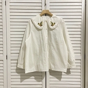 森系甜美重工刺绣娃娃领长袖白衬衫，女设计感小众独特别致纯棉上衣