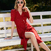 法式红色连衣裙女夏季一片式开叉优雅复古女人味小众性感茶歇裙