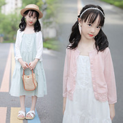女童韩版针织开衫超薄防晒衣2023九分袖蕾丝洋气空调衫小外套