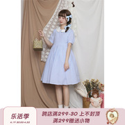 labeau-春水煎茶-爱丽丝可爱日系小清新短袖，格子娃娃领连衣裙女