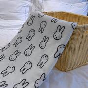 薄毛毯床单黑白兔婴儿，小被子双人，春秋薄款新生儿盖毯宝宝推车毯子