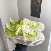 2023春秋鞋子女原创鞋百搭小众荧光绿帆布鞋，厚底绿色女鞋板鞋