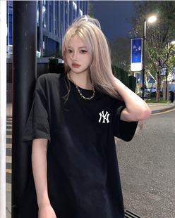 潮牌纯棉短袖t恤女夏季2025欧货大版洋气小衫中长款体恤半袖上衣