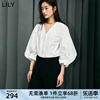 lily2024夏女装(夏女装)优雅气质，通勤款设计感复古灯笼袖宽松白衬衫女