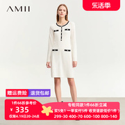 amii2023秋优雅香风，圆领黑白撞色连衣裙，女修身显瘦针织裙子