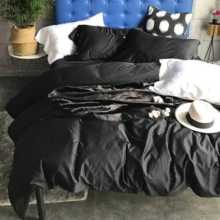 定制纯棉60支长绒棉个性纯黑素色，床上用k品三4件套床单床笠款被