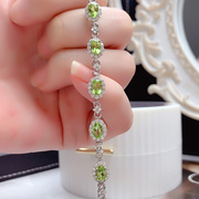 原创高级感天然橄榄石绿宝石手链手环女925纯银镶ins小众轻奢水晶