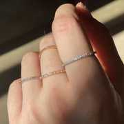 配戒女纯银守护小众设计细排钻戒指，日常钻戒叠戴满钻款副食指戒