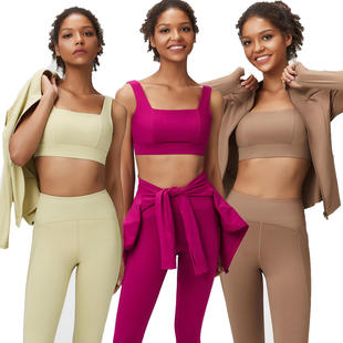 女子三件套紧身瑜伽服，套装跨境欧美大码运动健身服套装