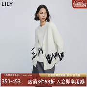 lily2024春女装绵羊毛，时尚复古提花气质通勤叠穿针织开衫外套