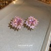 银针锆石方形花朵叶子耳钉，韩国甜美奢华重工，耳环时尚小众百搭耳饰