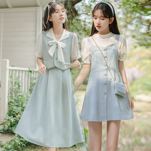 法式小香风假两件套装连衣裙子，姐妹闺蜜装夏季学生学院风气质显瘦