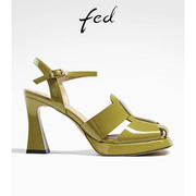 fed罗马凉鞋夏季女鞋，粗跟编织复古猪笼鞋，高跟鞋女r0327-zc201