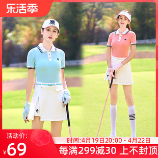 高尔夫球女士短袖t恤polo衫，修身白蓝桔色，短裤裙子运动球衣服套装