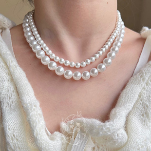 《冷光澳白色》法式复古强光正圆高级感优雅气质珍珠项链锁骨链女