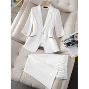 白色西装外套女夏薄款七分袖，小个子短款气质，职业西服套装夏款工装