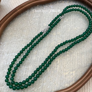 天然玉髓串珠祖母绿色多种戴法新中式国潮圆珠项链高档长款毛衣链