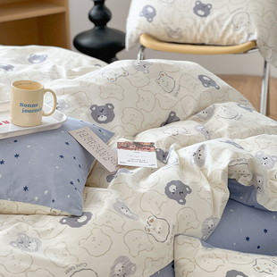 影子熊儿童卡通纯棉床单被套，1.2米三四件套定制床笠床罩床上用品