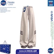 NASA~美式复古侧边三条杠运动裤男女春夏宽松直筒阔腿裤卫裤