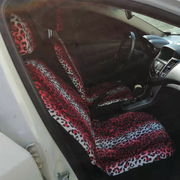 汽车座套短毛绒通用弹力布前坐冬季豹纹女性保暖红色防滑易安装(易安装)