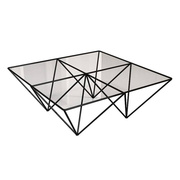loft铁艺几何茶几超白钢化玻璃设计师创意方几ins沙发，桌简约现代