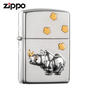 打火机Zippo正版纯银盔甲机贴金镶金犀牛 珍藏版男士送礼高档