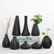 德化陶瓷花瓶小花器简约黑陶客厅家居摆件日式复古黑色干花插花器