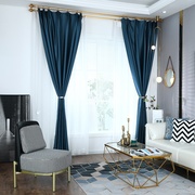 双色加厚全遮光环保遮阳素色卧室B客厅落地窗绸缎黑色窗帘成品简
