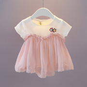 童装女宝宝夏装短袖娃娃衫，0-1-2-3岁女童雪纺t恤衫婴儿短袖衣服潮