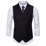 2018秋季新男士休闲纯色双排扣西装马甲men suit vest waistcoat