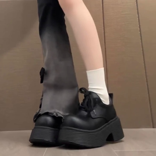 大头甜酷松糕厚底小皮鞋女2025春季新款美式复古英伦风系带单鞋子