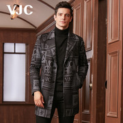 VJC/威杰思2023秋冬男装灰色羊毛大衣中长款字母印花外套