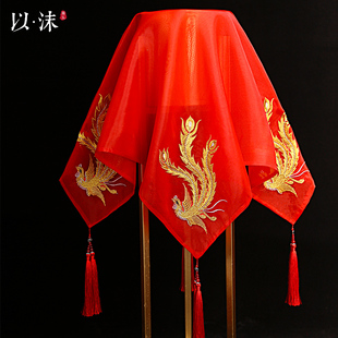 新娘红盖头纱2022结婚中式秀禾喜帕高档半透明红盖头古风网纱