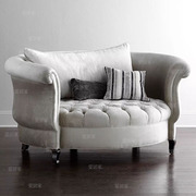 美式椭圆形沙发欧式单人小沙发，绒质布艺拉扣客厅新古典(新古典)弧形休闲椅