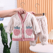 女宝宝冬装家居服1周岁一6七8八9九11十个月婴儿睡衣分体加绒套装