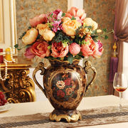 欧式陶瓷花瓶摆件客厅复古美式田园创意仿真干花大号插花器