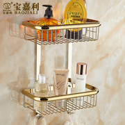 免钉浴室欧式全铜长方形金色仿古单双层(单双层)置物架卫生间网篮五金挂件