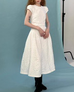 韩代潮牌fletta提花公主泡泡袖，短袖上衣半身，中长裙白色套装