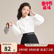 女童长袖白衬衫2024韩系女孩学院，风内搭叠穿女大童春装衬衣潮